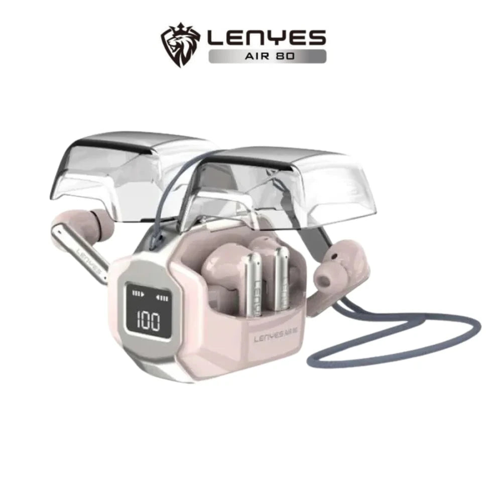 EarPods Duales Pink - Lenyes Air 80 Tesla TWS Wireless Head Bluetooh 5.3